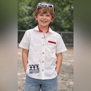 Official Formula 1 Kids Button-Up Shirt NWT Size 5 Nautical Print White HTF